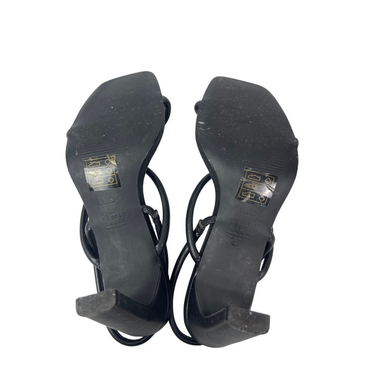 Aldo Karla Black Square Toe Thin Block Heels Dress Slingback Heels Sandals Sz 6