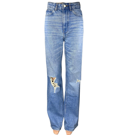 Zara Women's Blue Distressed High Waisted Straight Leg Denim Jeans Pants Size 2