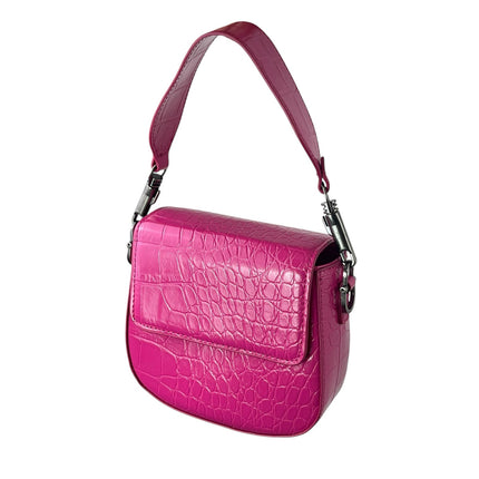 ZARA Womens Pink Faux Crocodile Leather Mini Crossbody Shoulder Handbag OS