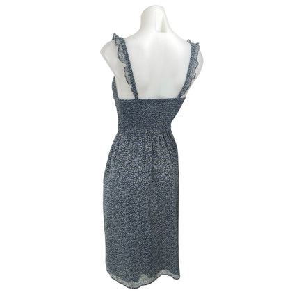 Abercrombie & Fitch Blue Floral Sleeveless Smocked Cami Midi A-Line Dress Sz XS