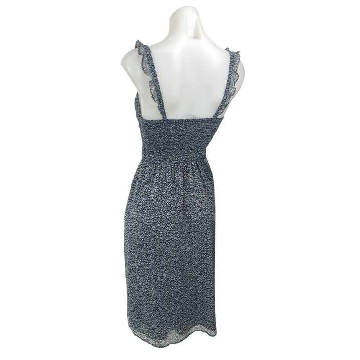Abercrombie & Fitch Blue Floral Sleeveless Smocked Cami Midi A-Line Dress Sz XS
