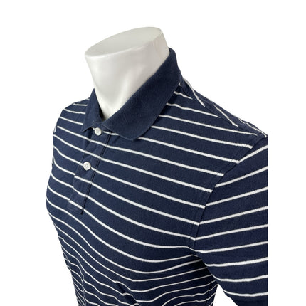 J.Crew Flex Pique Mens Navy Blue Striped Short Sleeve Golf Polo Shirt Top Size S