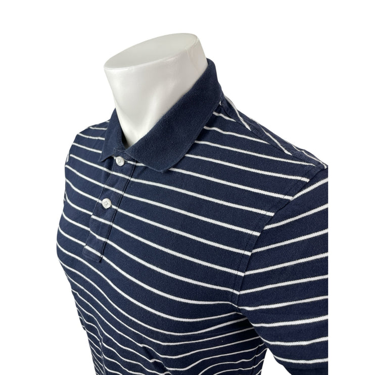 J.Crew Flex Pique Mens Navy Blue Striped Short Sleeve Golf Polo Shirt Top Size S
