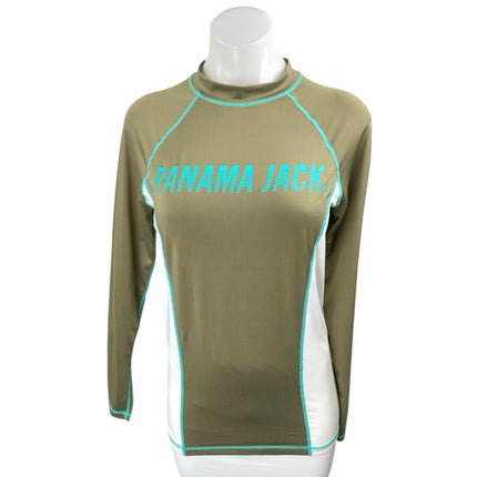 Panama Jack Women's Green Long Sleeve Colorblock Log Swim Rashguard Top Size S