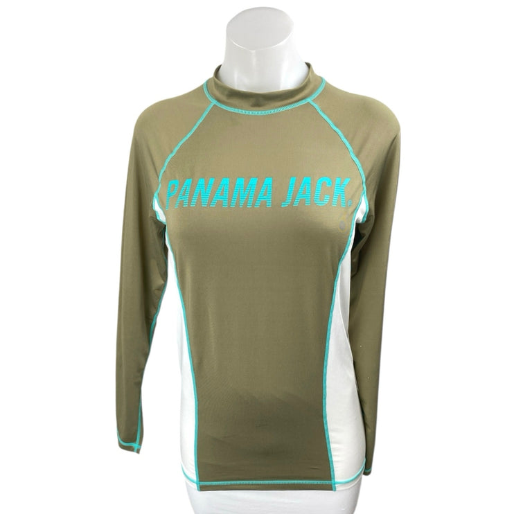 Panama Jack Women's Green Long Sleeve Colorblock Log Swim Rashguard Top Size S
