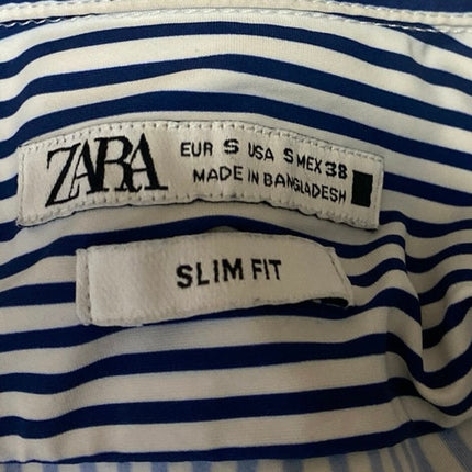 Zara Women's Blue White Striped Collar Long Sleeve Button Down Shirt Top Size S