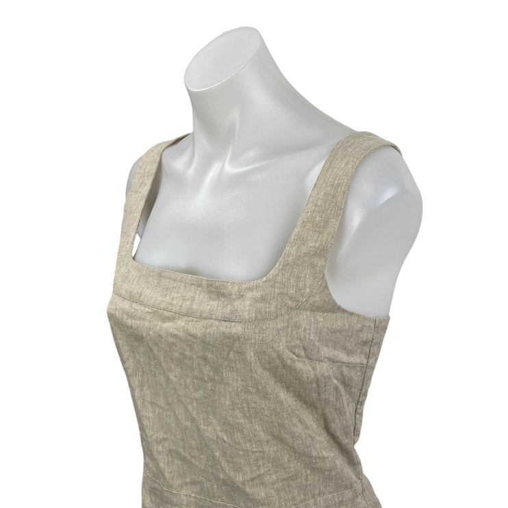 Abercrombie & Fitch Beige Linen Smocked Sleeveless Tank A Line Mini Dress Sz S