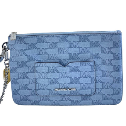 NEW Michael Kors Jet Blue MK Signature 2 In 1 Card Case Wristlet Clutch Bag