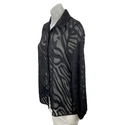 Boohoo Women's Black Mesh Abstract Sheer Long Sleeve Button Down Shirt Top Sz 6