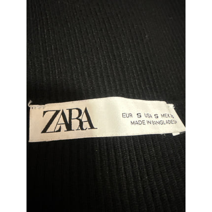 Zara Women's Black Half Sleeve Ribbed Knit Square Neck Sculpt Crop Top Size S