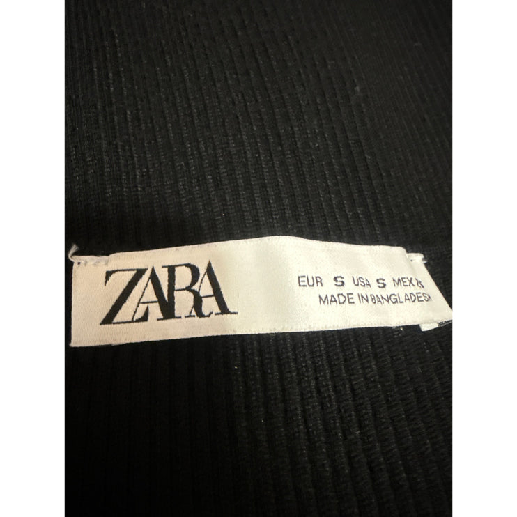 Zara Women's Black Half Sleeve Ribbed Knit Square Neck Sculpt Crop Top Size S