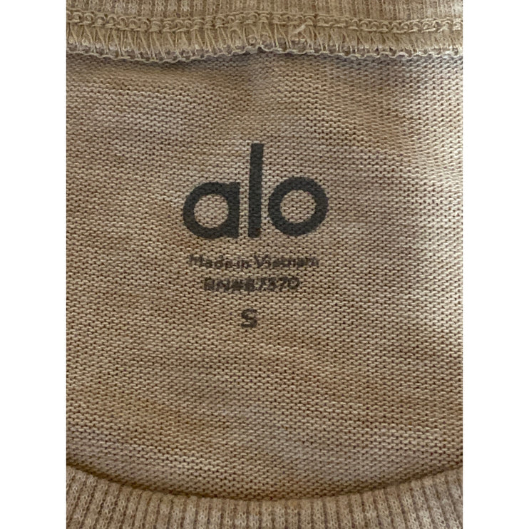 Alo Yoga Women's Beige Long Sleeve Side Slit Crew Neck Sweater Sweatshirt Top S