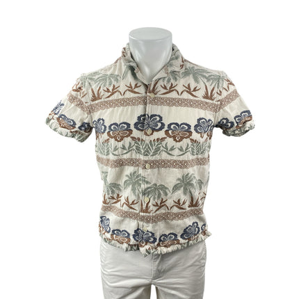 Sun + Stone Mens Beige Floral Tropical Short Sleeve Button Down Camp Shirt Top S