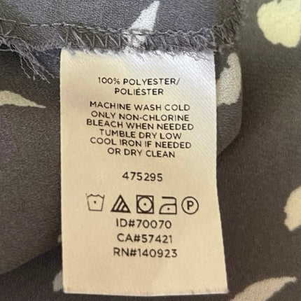 Ann Taylor Loft Gray Printed Long Sleeve Keyhole Tie Neck Blouse Top Size XS