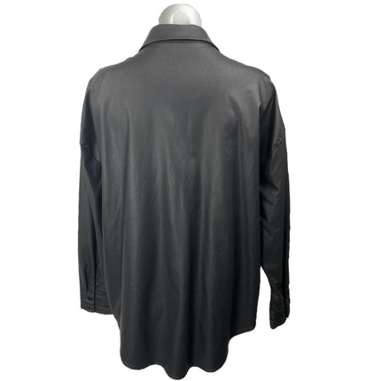 Culture Cassandra Black Faux Vegan Leather Long Sleeve Button Down Shirt Top M