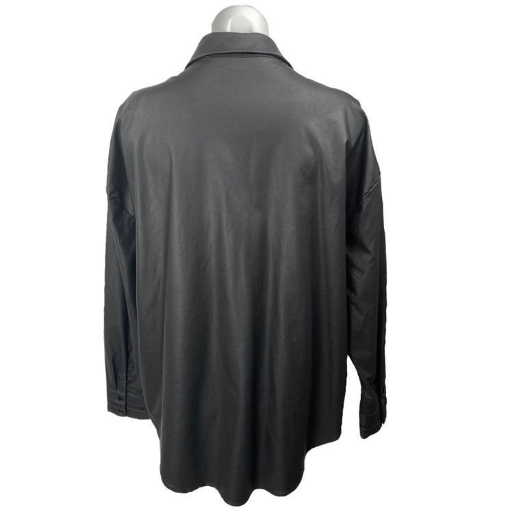 Culture Cassandra Black Faux Vegan Leather Long Sleeve Button Down Shirt Top M