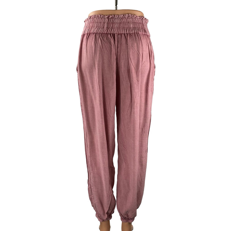 Devi Women's Pink Elastic Waist High Rise Casual Tapered Jogger Trousers Pants L