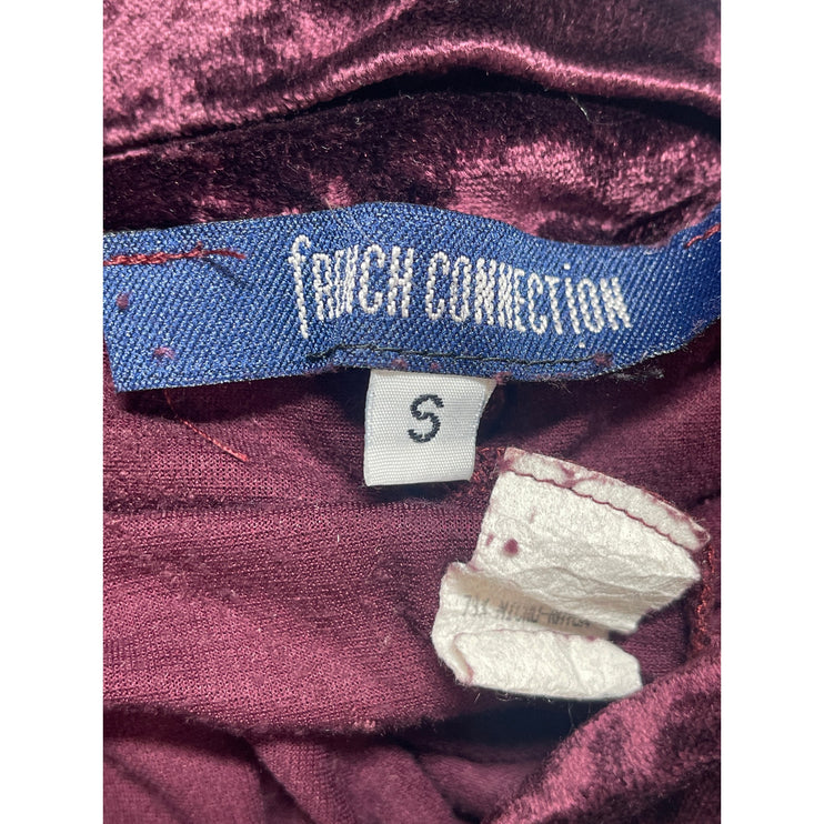 French Connection Women's Red Velvet Velour High Rise Straight Trousers Pants S