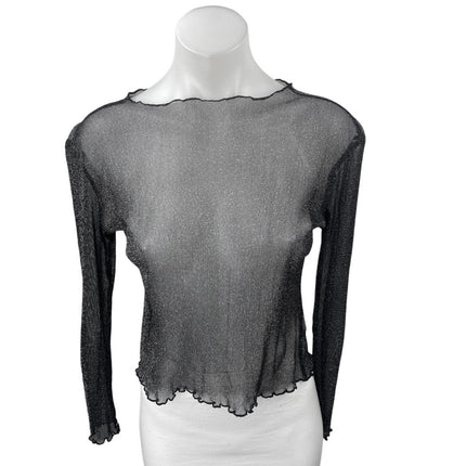 Brandy Melville Womens Black Metallic Mesh Sheer Long Sleeve Crop Cover Up Top S