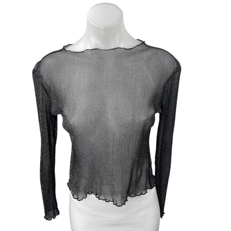 Brandy Melville Womens Black Metallic Mesh Sheer Long Sleeve Crop Cover Up Top S