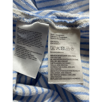 H&M Linen Womens Blue White Striped Collared Long Sleeve Button Down Shirt Top M45