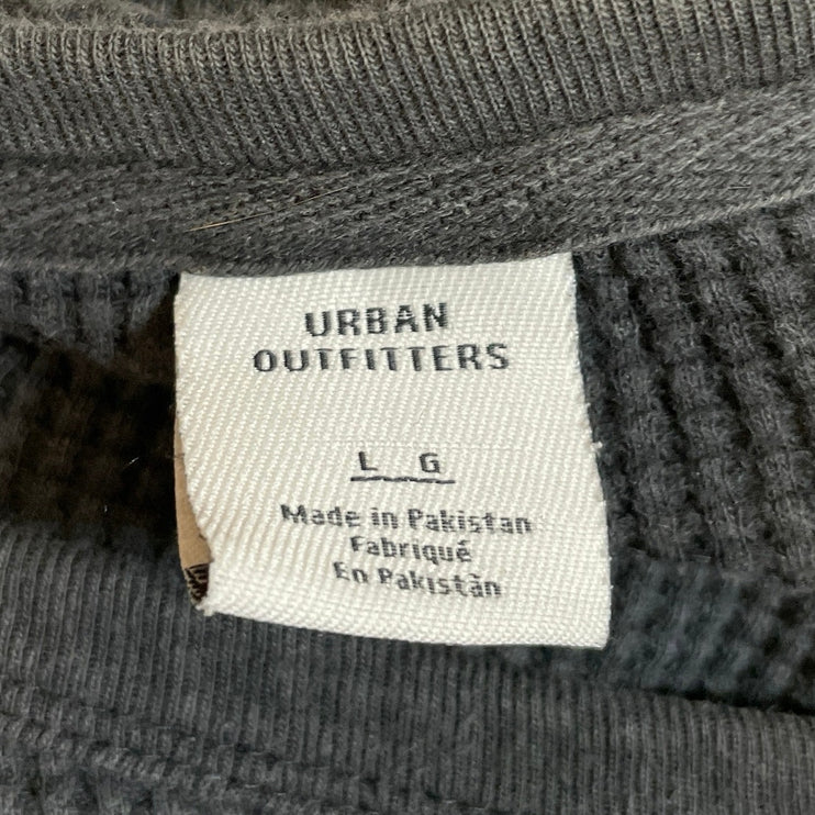 Urban Outfitters Men's Black Dark Gray Waffle Knit Long Sleeve Thermal Tee Top L
