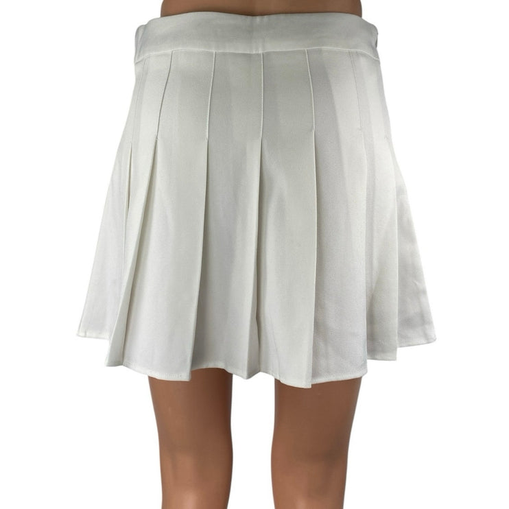 Fashion Women's White Pleated A Line Preppy High Waisted Mini Skirt Size M