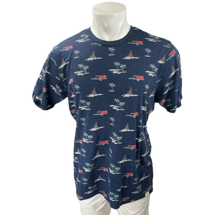 Free Planet Men's Blue Graphic Print Short Sleeve Crew Neck T Shirt Tee Top XL