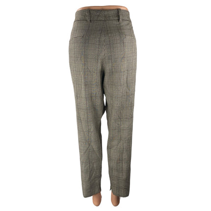 Zara Women's Gray Plaid Check High Rise Loose Tapered Trousers Dress Pants Sz 10