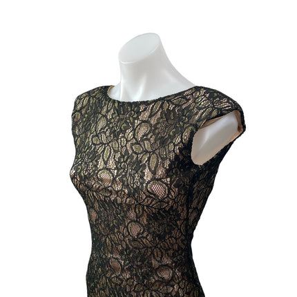 Soky & Soka Women's Black Floral Lace Cap Sleeve Open Back Mini Bodycon Dress S