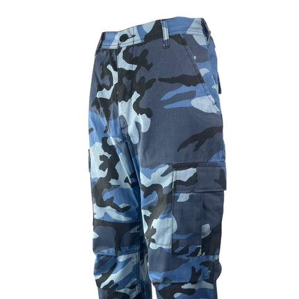 Rothco Men's Blue Camo Camouflage High Rise Straight Leg Trousers Cargo Pants S