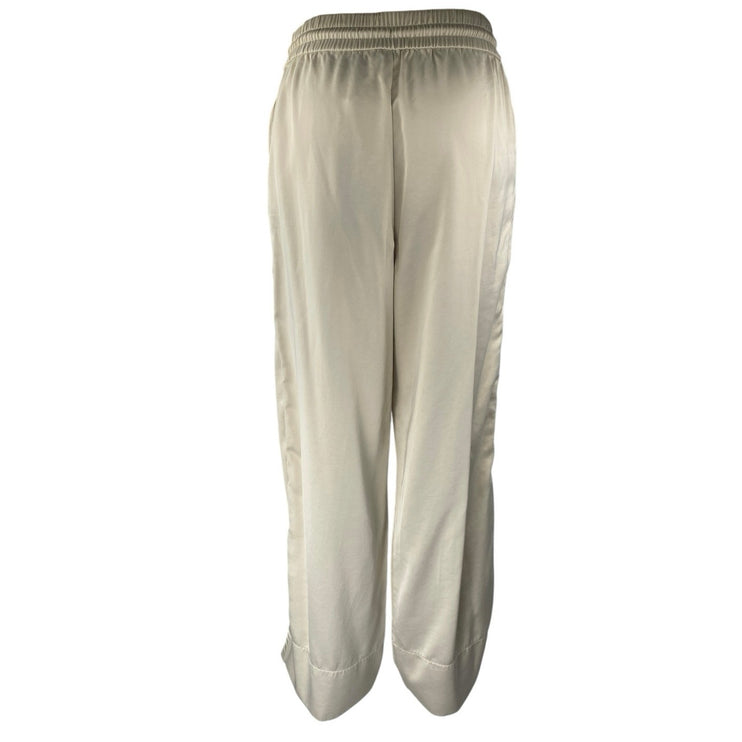 Zara Women's Cream High Waisted Drawstring Wide Leg Trousers Sweat Pants Size M