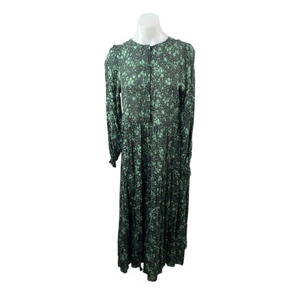 Zara The Angel Green Floral Smocked Long Sleeve Midi Maxi A-Line Shirt Dress S