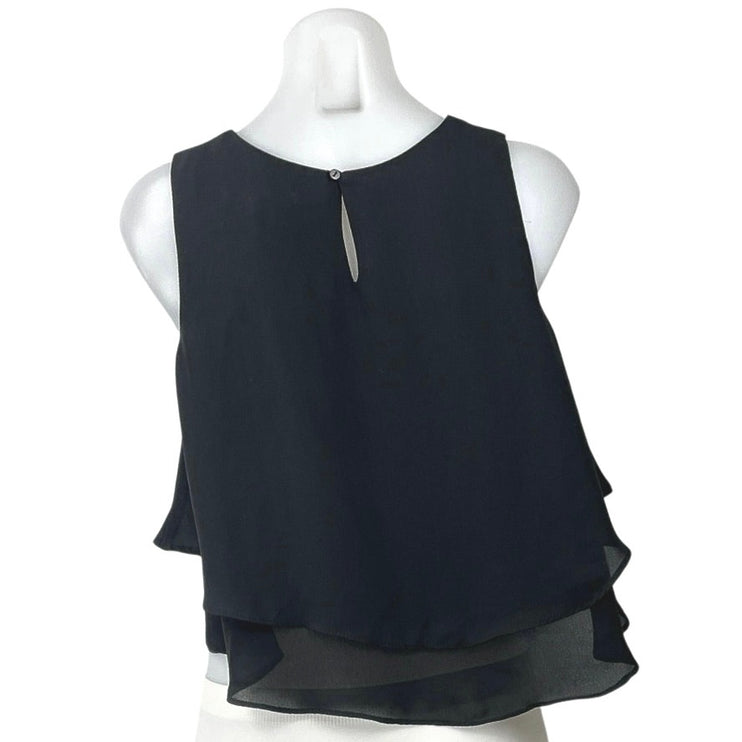 Zara Women's Black Sleeveless Tiered Ruffle Cami Camisole Tank Blouse Top Size S