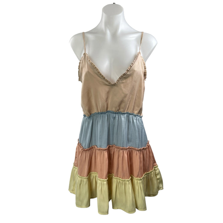 Storia Women's Multicolor Sleeveless Colorblock Tiered Ruffles Jumpsuit Romper S