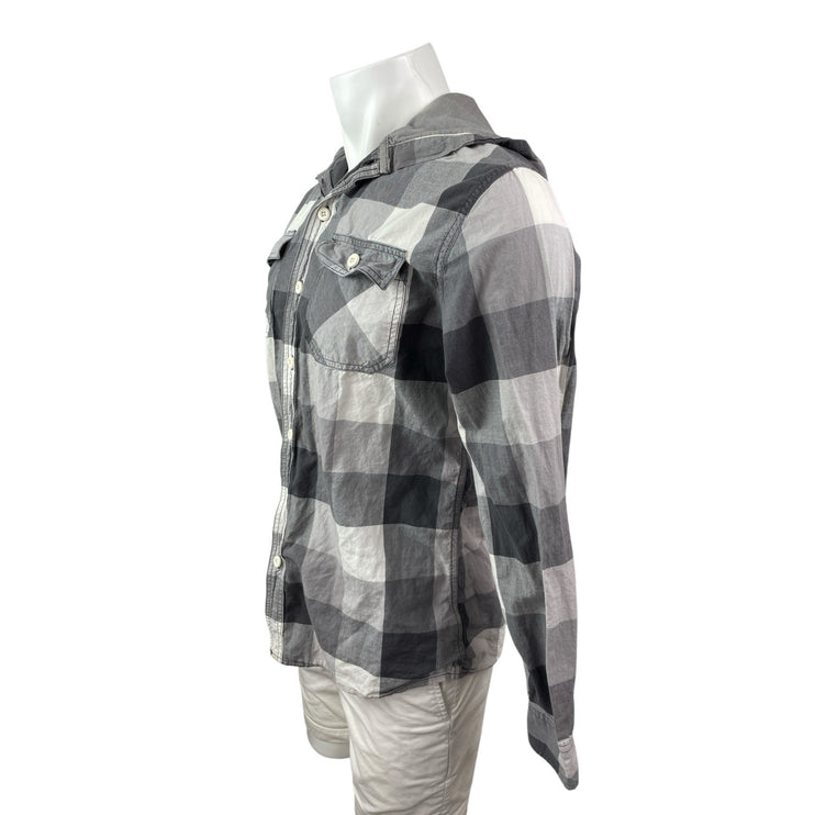 Mossimo Men's Black Long Sleeve Hooded Hoodie Button Down Pocket Shirt Top Sz M