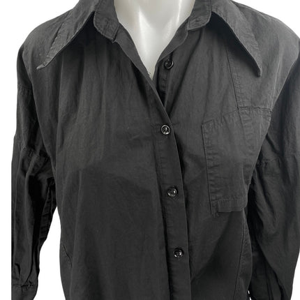 Amves Women's Black Asymmetric Button Down Long Sleeve Blouse Shirt Top Size S