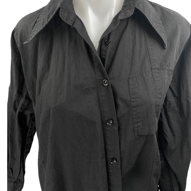 Amves Women's Black Asymmetric Button Down Long Sleeve Blouse Shirt Top Size S