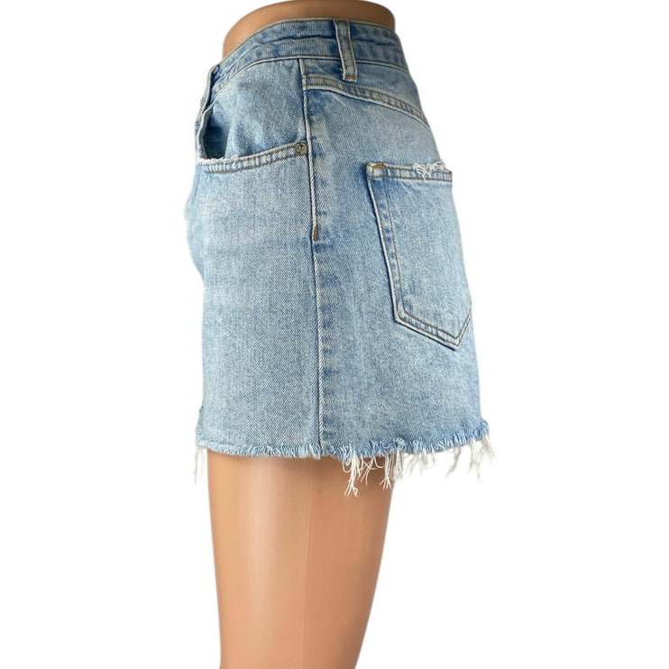 Sincerely Jules Blue High Waist Frayed Raw Hem Mini Pencil Denim Jeans Skirt XS