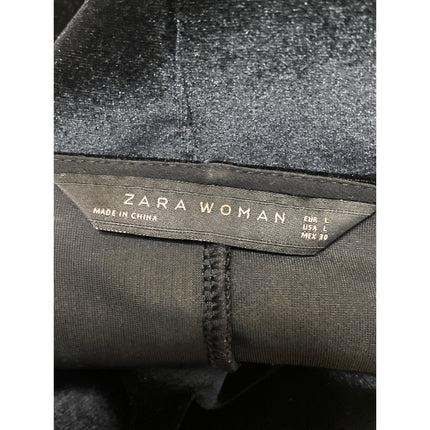 Zara Woman Black Velvet Velour Long Sleeve Tie Belt V-neck Mini Wrap Dress Sz L