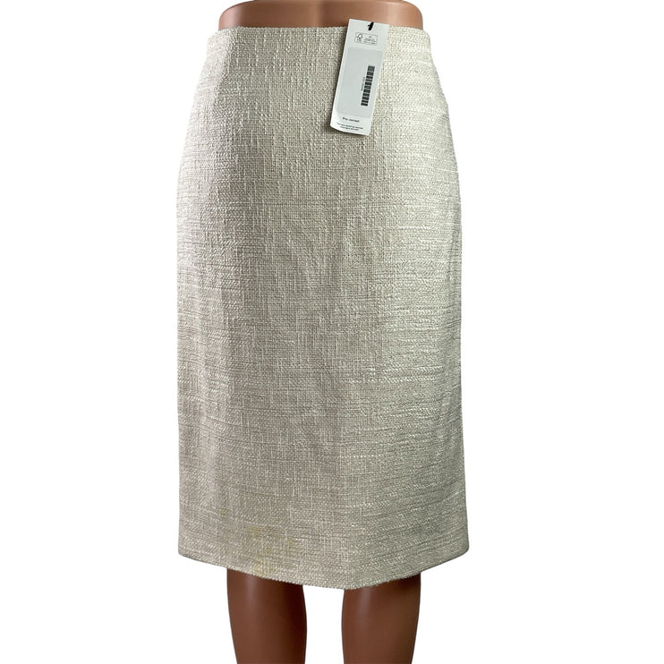 NEW Escada Cream Ivory Tweed Linen High Waist Pencil Straight Midi Skirt Size 6