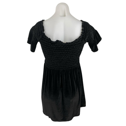 Urban Outfitters Clara Black Velvet Smocked Off Shoulder Mini A-Line Dress Sz M