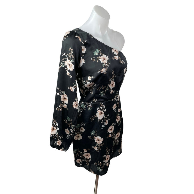 Abercrombie & Fitch Satin Floral One Shoulder Long Sleeve Mini A-Line Dress Sz S