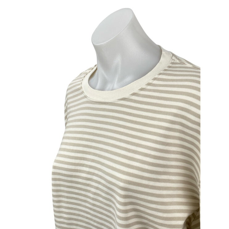Zara Women's White Gray Striped Crew Neck Long Sleeve Sweatshirt Sweater Top L