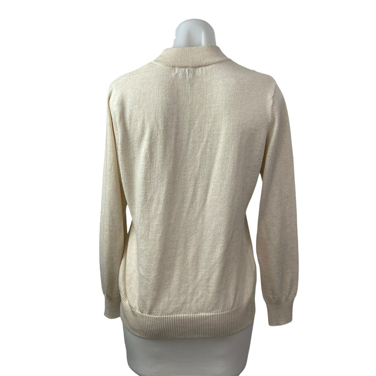 Tera Vera Women's Cream Long Sleeve Mock Neck Sweatshirt Sweater Top Size M