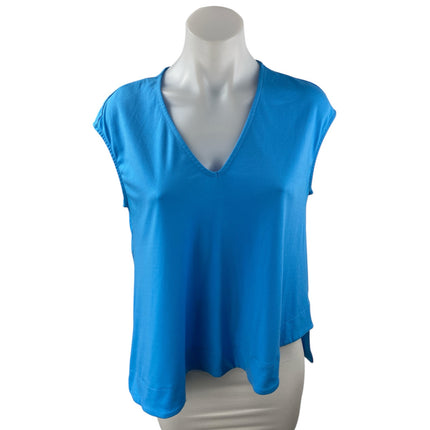 Rachel Roy Women's Blue V Neck Cap Sleeve Asymmetrical Hem Shirt Blouse Top Sz S