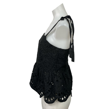 J. Crew Womens Black Sleeveless Eyelet Tie Shoulder Ruffles Peplum Blouse Top 4