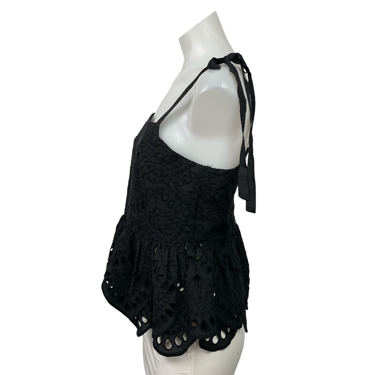 J. Crew Womens Black Sleeveless Eyelet Tie Shoulder Ruffles Peplum Blouse Top 4
