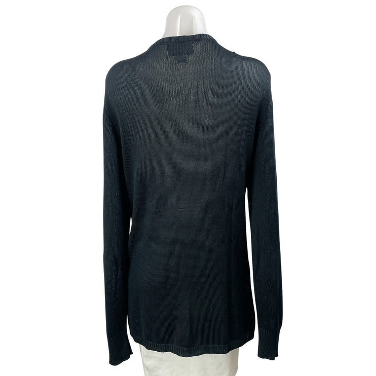 Lord & Taylor 100% Silk Black Long Sleeves Button Front Cardigan Sweater Top L