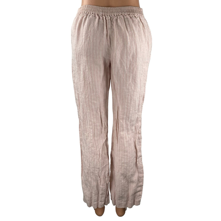 Madewell 100% Linen Zoe Women's Pink Stripe Mid Rise Straight Trousers Pants XS